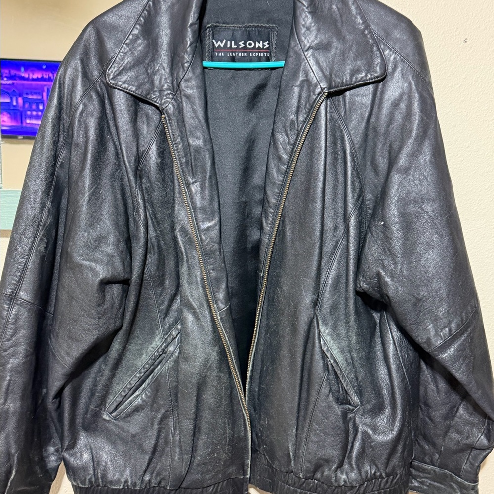 Vintage 90s/Y2K Wilsons Black Leather Bomber Jacket Men's Large